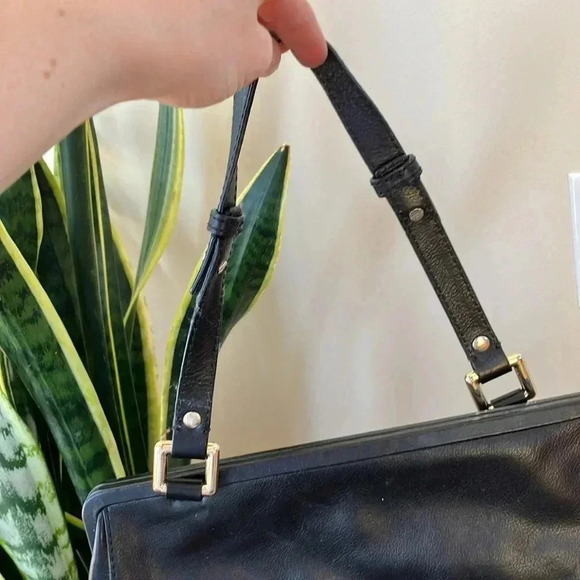 Juicy Couture black  leather electric blue satin lining gold studs bag - Picture 2 of 7